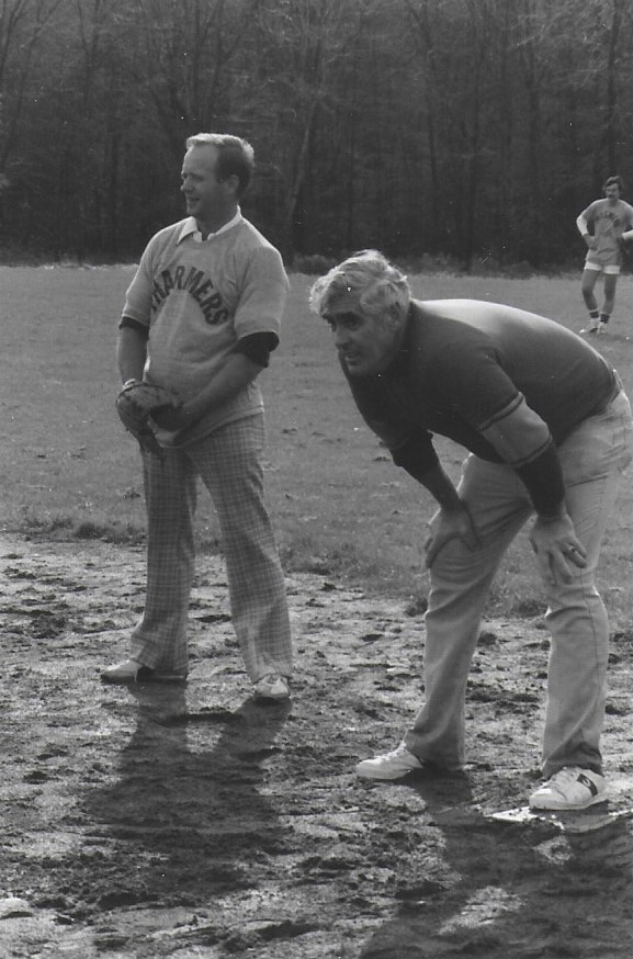 A man on second base during the industry vs pharmacy softball game
