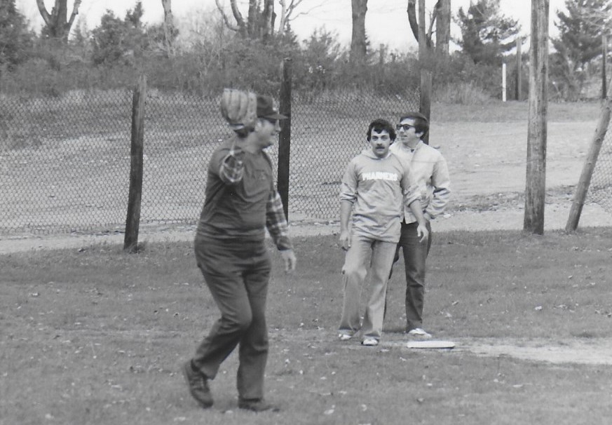 Playing the annual softball game
